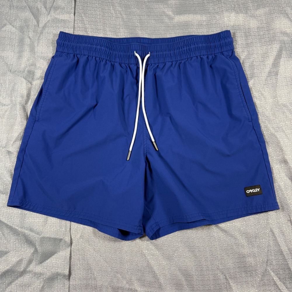 Oakley Swim Trunks Mens L Blue Hydrolix Board Shorts Elastic Waist Mesh Lined 5"